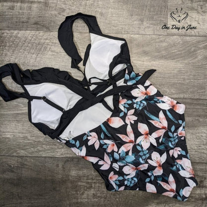 Sporlike Women's Ruffle Tie Back One Piece Swimsuit Size L