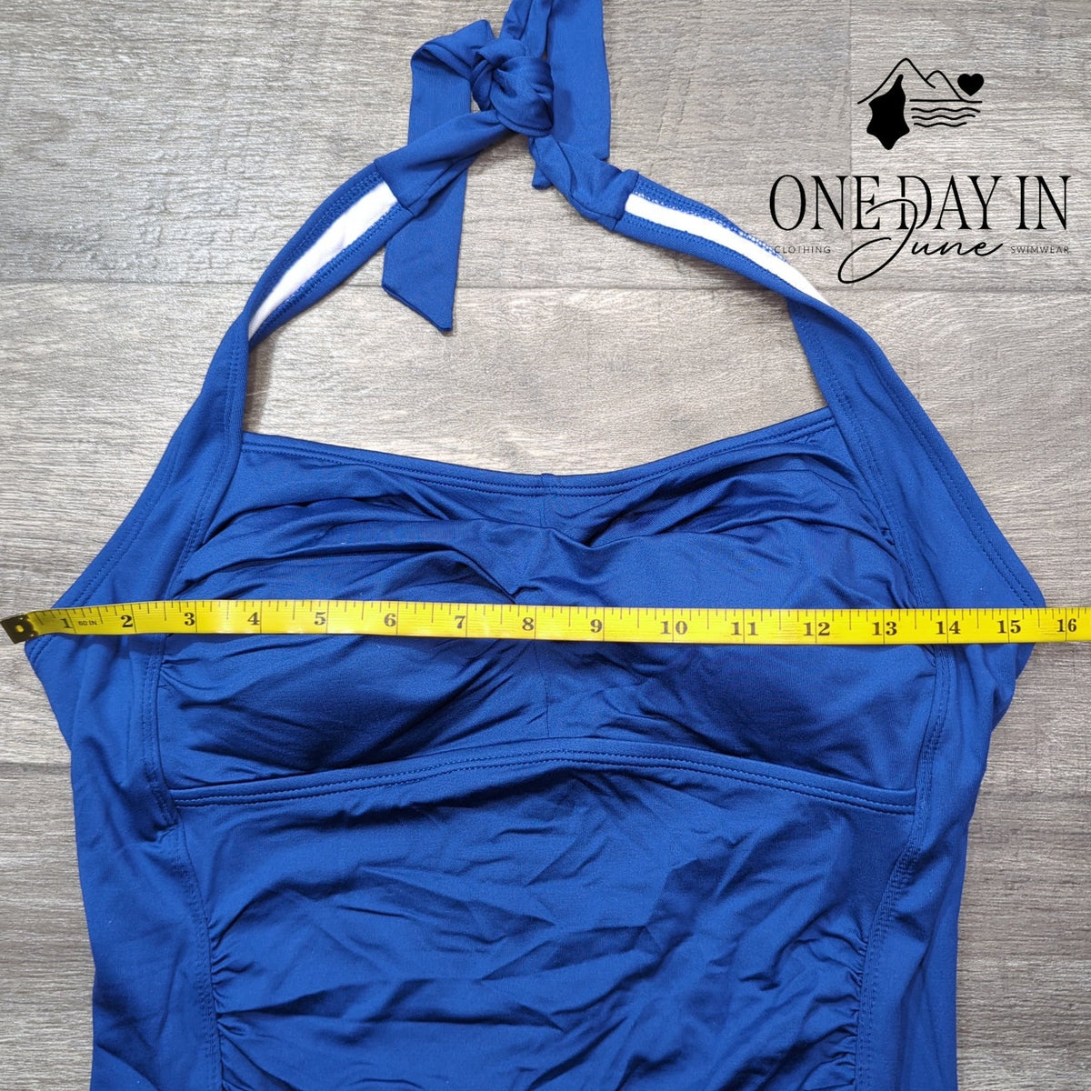 Ekouaer Halter One Piece Swimsuit Royal Blue Ruched Tummy Control Size L