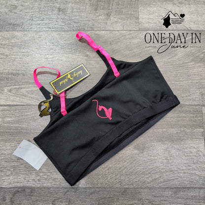 Baby Phat Bikini Top Black Hot Pink Logo Crop Y2K Swim NWT $48 Size L