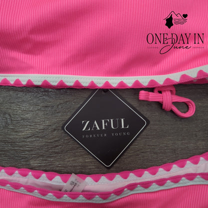 Zaful Bandeau Ribbed Bikini Swimsuit Size S
