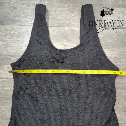 Aleumdr Smocked One Piece Swimsuit Black Scoop Neck Textured Size XL