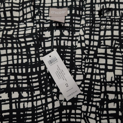 Chico's Polished Knit Crosshatch Print Long Sleeve Tunic Top NWT Size (L)