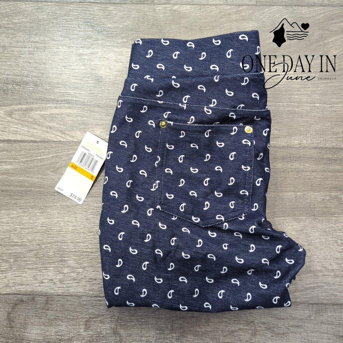Michael Kors Pull On Ankle Pants True Navy Paisley Print NWT Size S