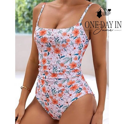 Eomenie Floral Tummy Control One Piece Swimsuit Square Neck NWT Size M