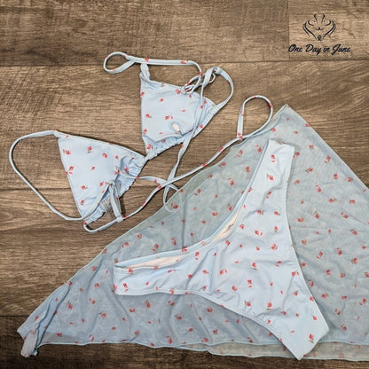 Peachtan 3 Piece Triangle Bikini with Saraong Size M