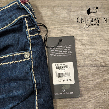 True Religion Jennie Curvy Mid Rise Super Skinny Jeans Dark Blue NWT Size 14