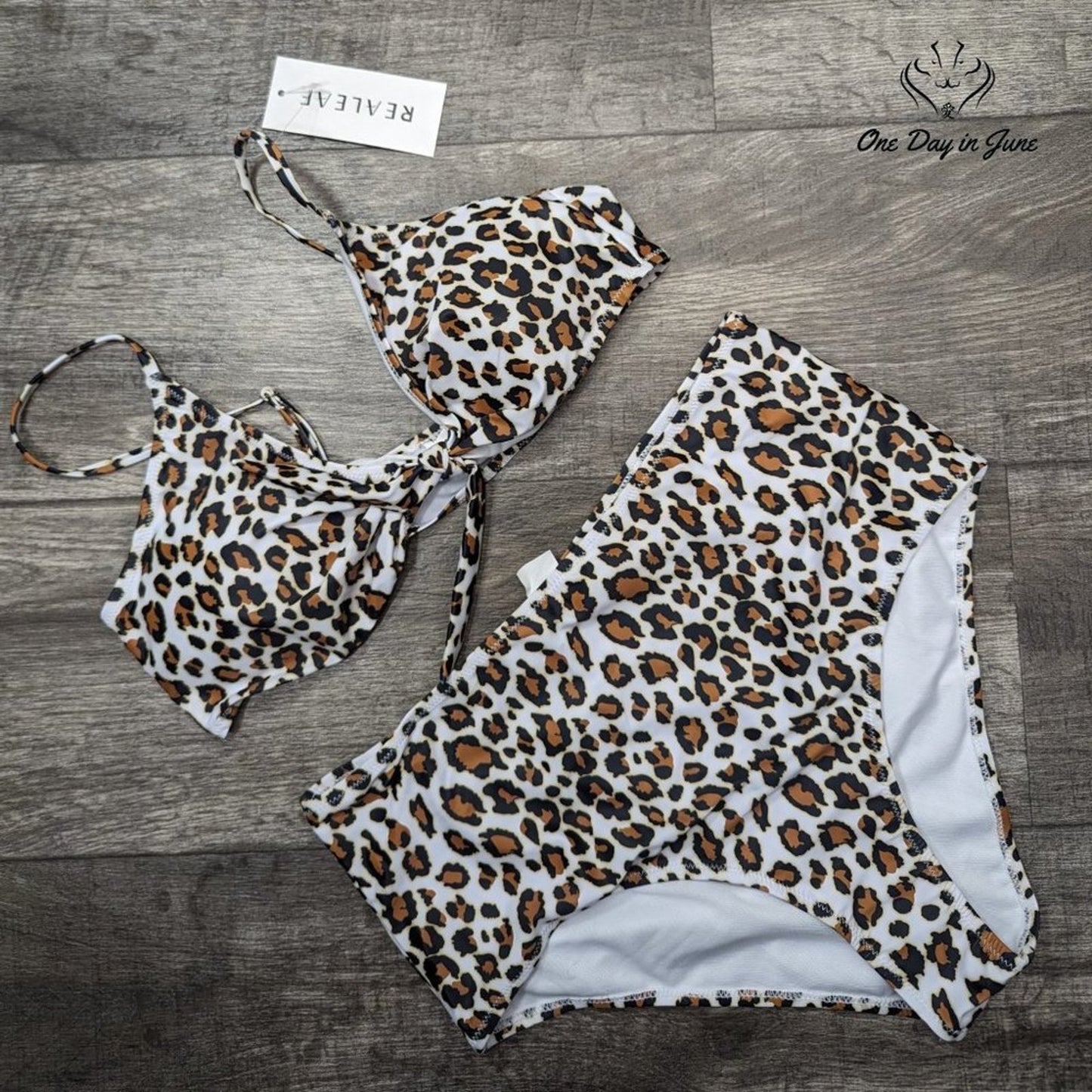Realeaf Leopard Tie Front Bikini Swimsuit Size XL