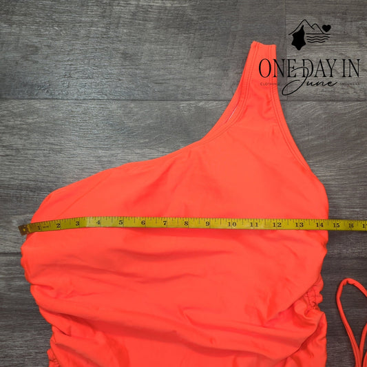Adisputent One Shoulder Ruched One Piece Swimsuit Neon Coral Size XL