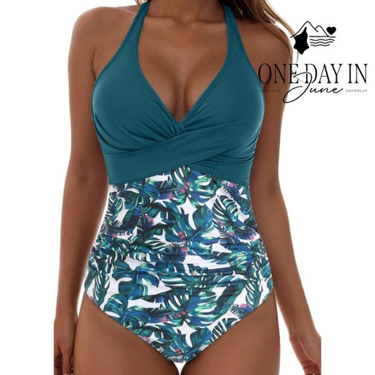 Adisputent Halter Cross Front One Piece Swimsuit Size M