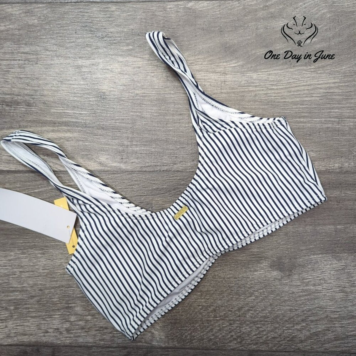 Roxy PT Beach Classics Athletic Bikini Top Mood Indigo Stripe NWT $50 Size XS
