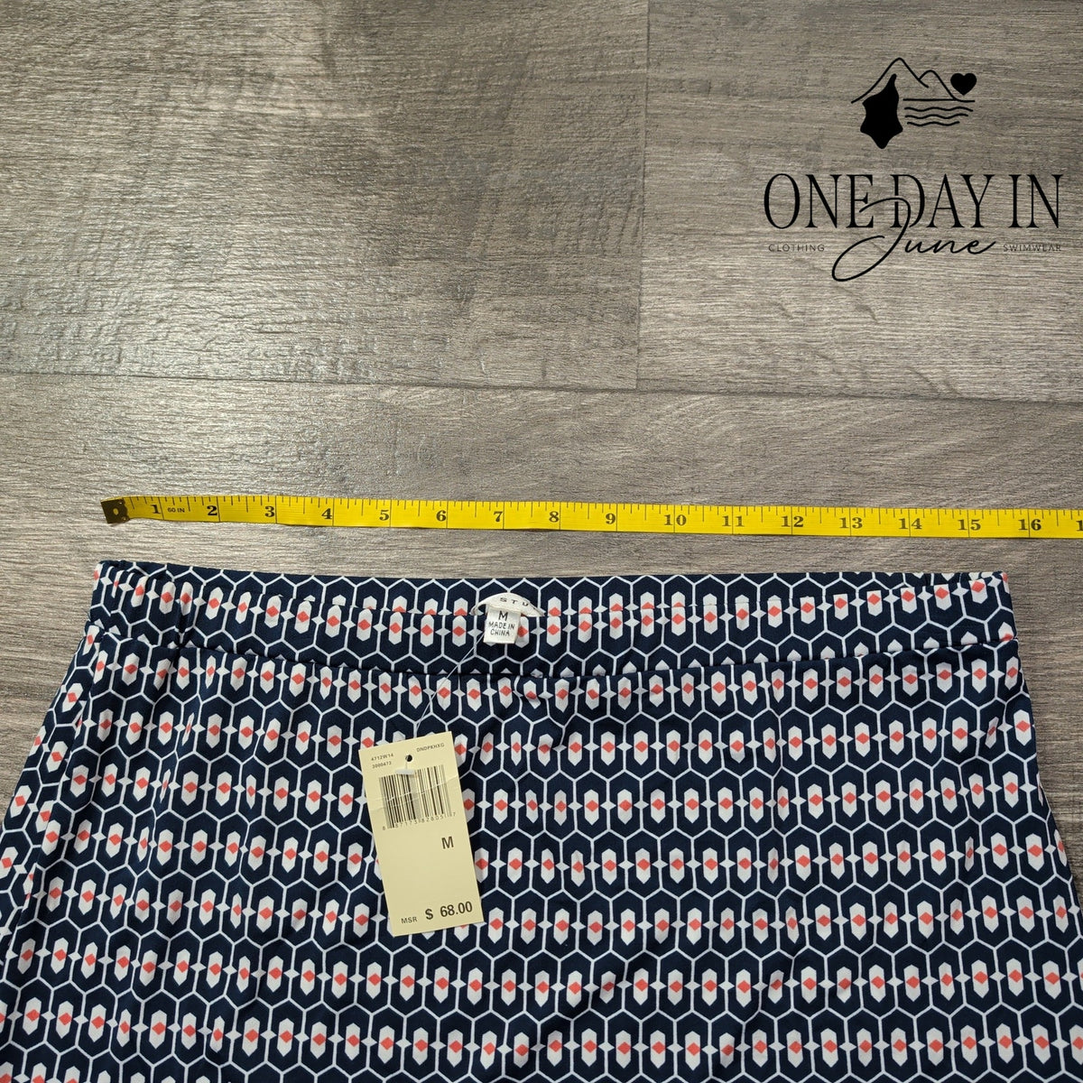 Max Studio Geometric Print Pull On Stretch Knit Pencil Skirt Navy NWT Size M