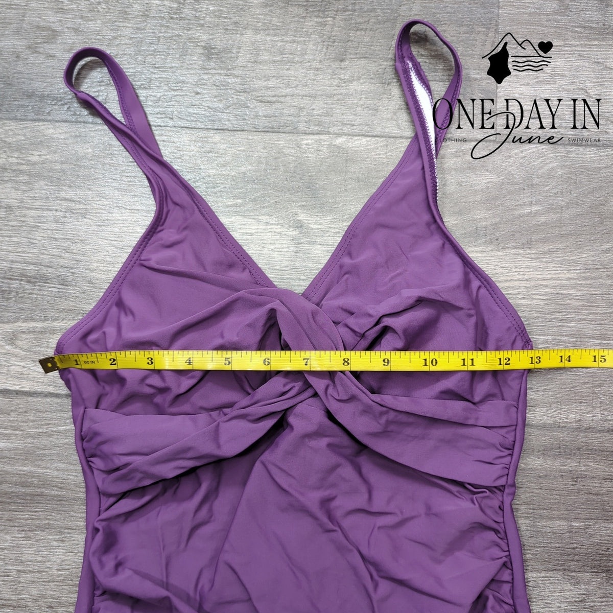 Adisputent Twist Front One Piece Swimdress Purple Ruched Swimsuit Size S