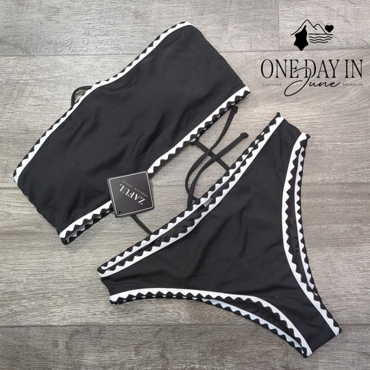 Zaful Ribbed Bandeau Bikini Swimsuit Size M