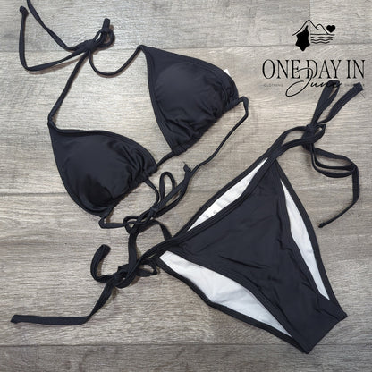 Atengnes Adjustable Triangle Tie Side Bikini Swimsuit Size S