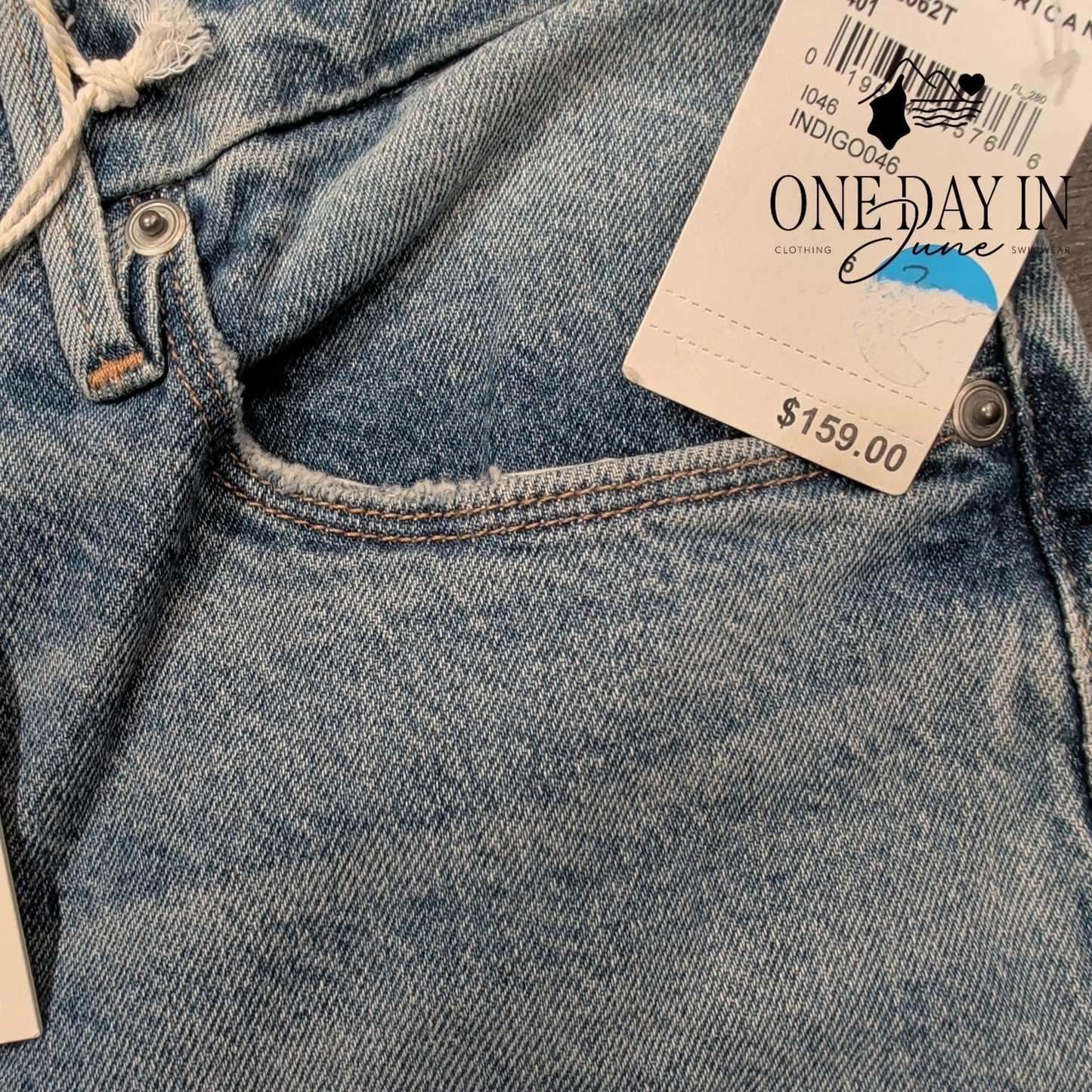 Good American Distressed Raw Hem Jeans Indigo046 NWT $159 Size 6