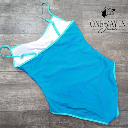 Eomenie Tummy Control One Piece Swimsuit Blue Ruched NWT Size L