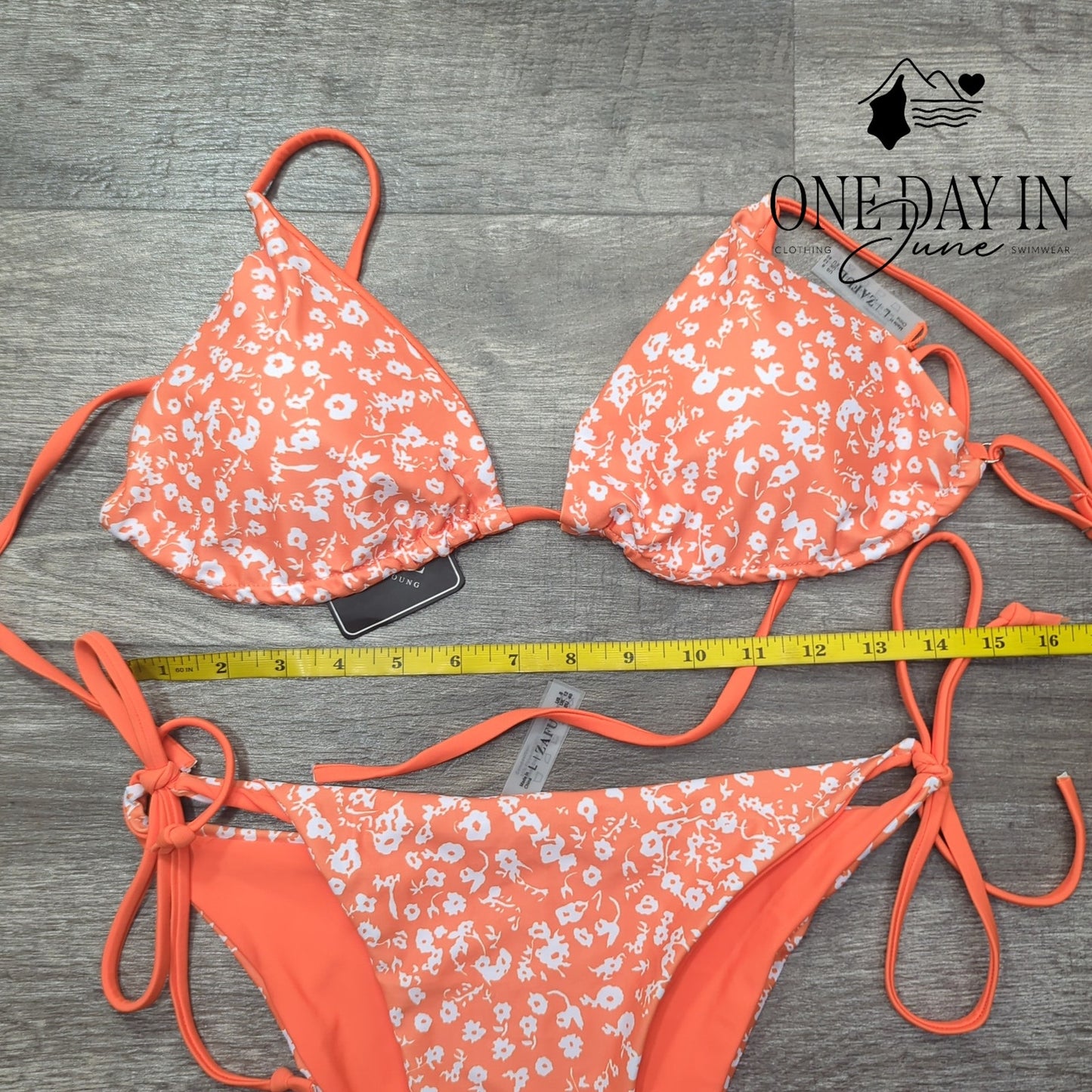 Zaful NWT Floral Triangle Bikini Orange White Tie Side String Swimsuit Size L