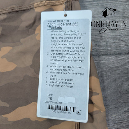 Lululemon Align HR Pant 25 Pockets Heritage Camo Beige Multi NWT Size 16