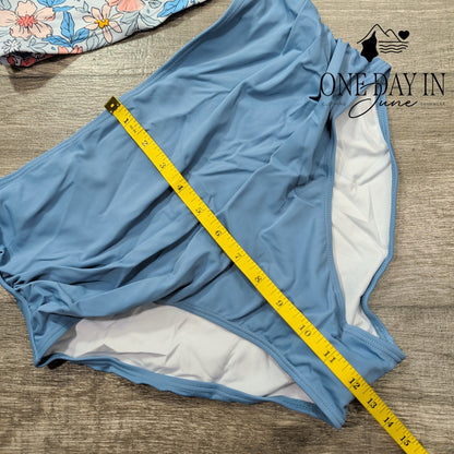 Eomenie Twist Back Ruffle Shoulder Tankini Swimsuit Size M