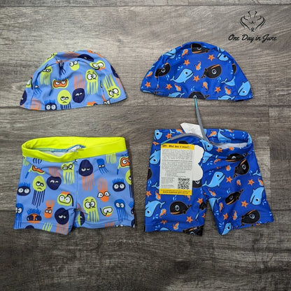 Bonverano 50+ Sun Protection Swim Shorts with Sun Cap 2 Pack Size 3-6 Mths