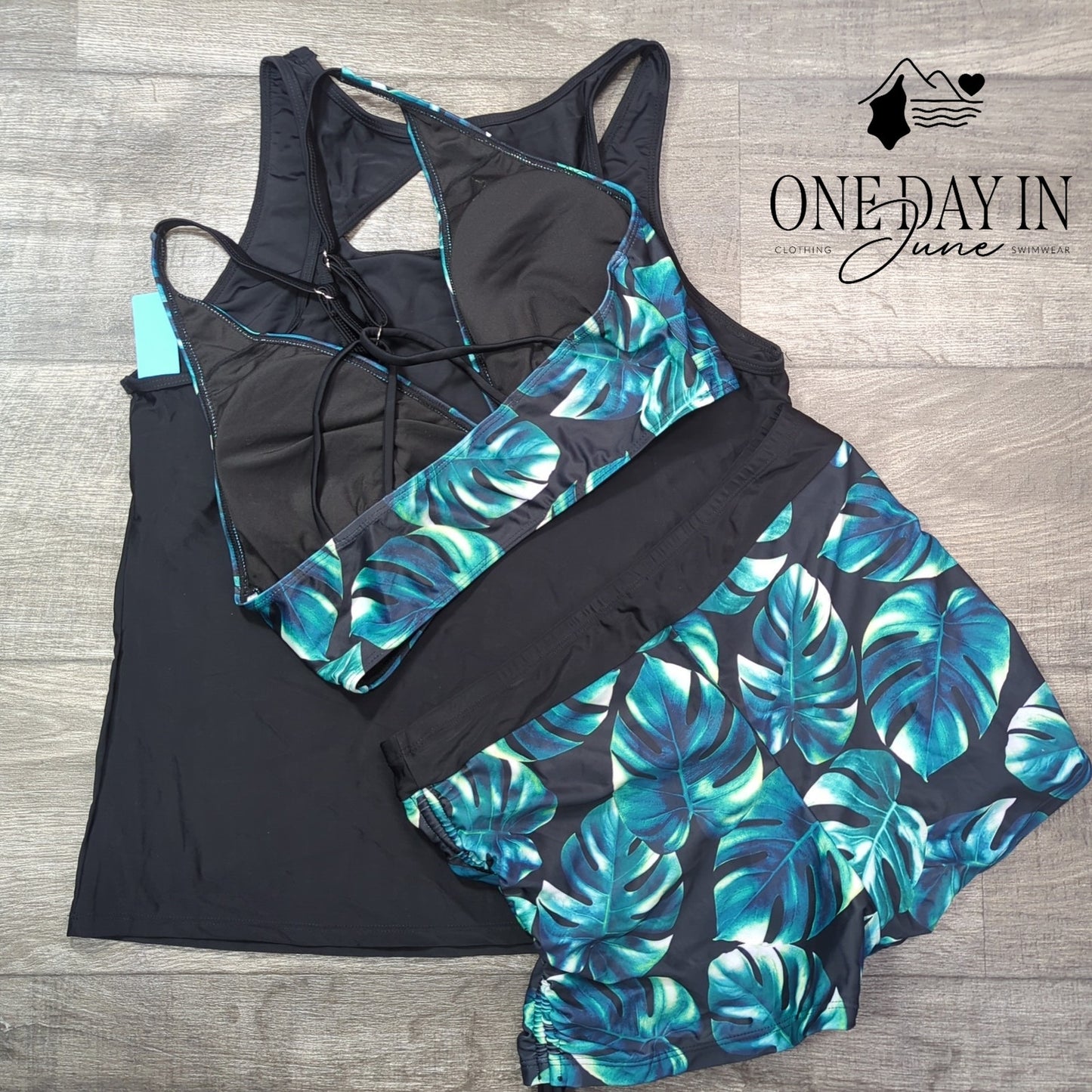 Yonique Boyshort Cage Back 3 Piece Bikini Swimsuit Size L