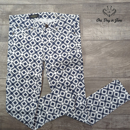 J.Crew Toothpick Skinny Ankle Jeans Navy White Geometric Print Size 2