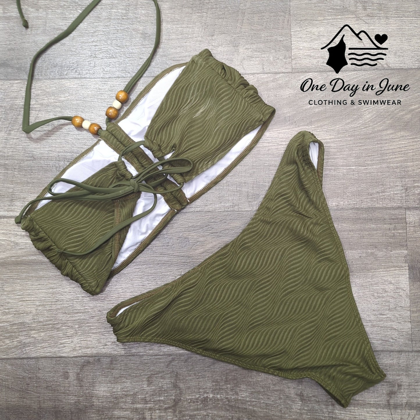 Zaful Textured Bandeau Halter Bikini Swimsuit Size XL