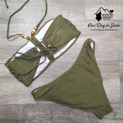 Zaful Textured Bandeau Halter Bikini Swimsuit Size XL