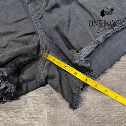 Good American Bombshell High Rise Distressed Denim Shorts Black NWT Size 16