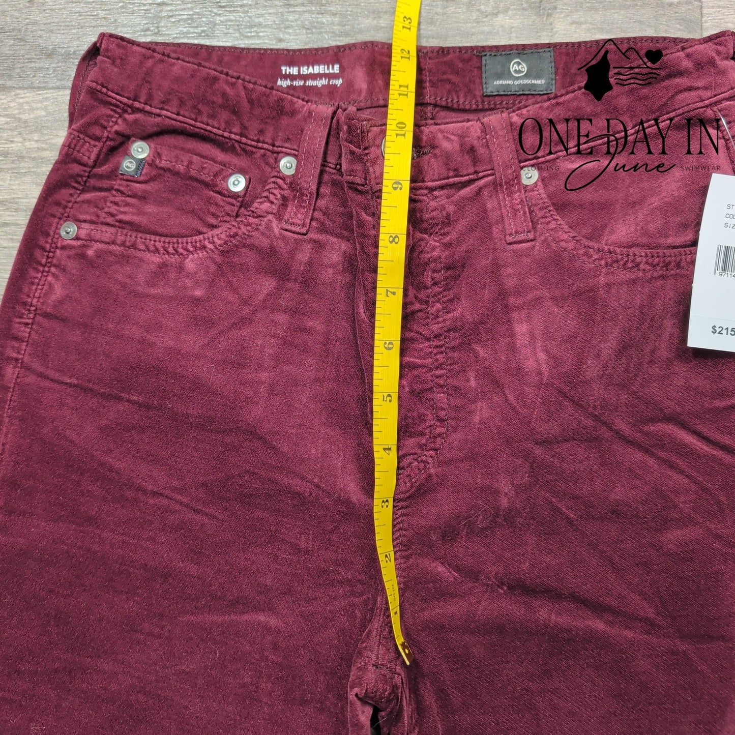 AG Adriano Goldschmied Isabelle Velvet Jeans Burgundy High Rise NWT Size 4 (27)