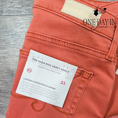 AG Adriano Goldschmied High Rise Abbey Ankle Orange Super Skinny NWT Size 0 (25)