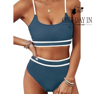 Blooming Jelly Ribbed High Waist Bikini Swimsuit Size L