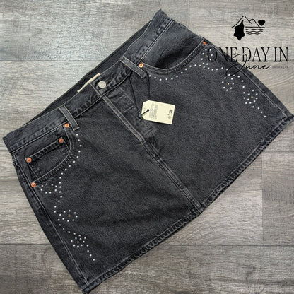 Levi's Premium Icon Studded Denim Mini Skirt Black NWT Size 14 (32)