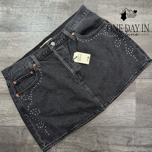 Levi's Premium Icon Studded Denim Mini Skirt Black NWT Size 14 (32)