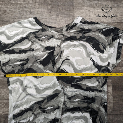 Jones New York Sport Abstract Print Knot Front Tee Shirt Gray Black Size S