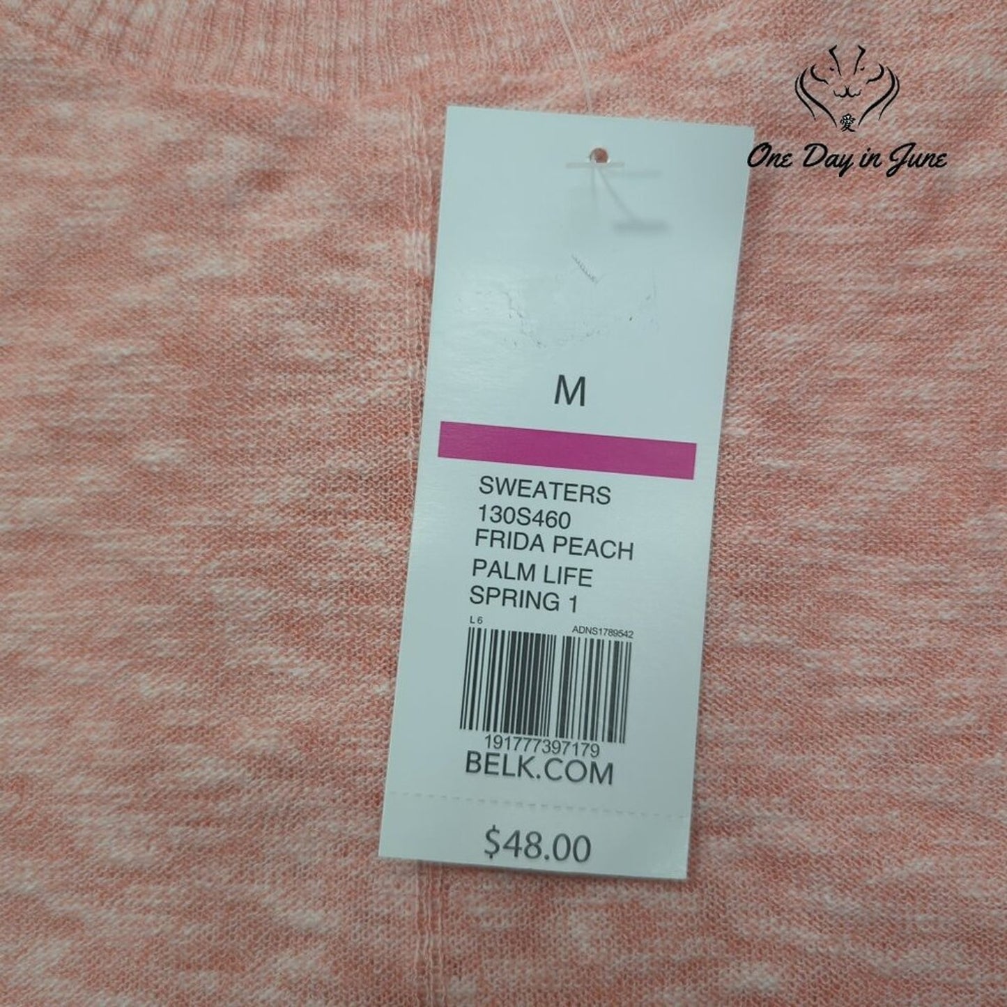 New Directions Palm Life Sweater Frida Peach Long Sleeve Marled NWT Size M
