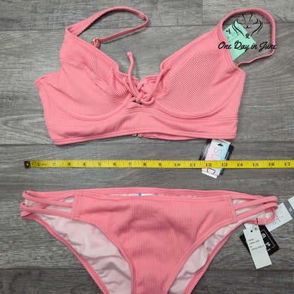 SunDazed Textured Underwire Bikini Swimsuit Pink NWT Size XL (Top 34C)