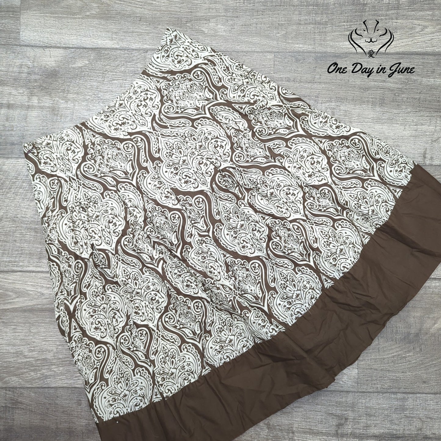 Apt. 9 Paisley A-Line Midi Skirt Brown Cream 100% Cotton Boho Size 4