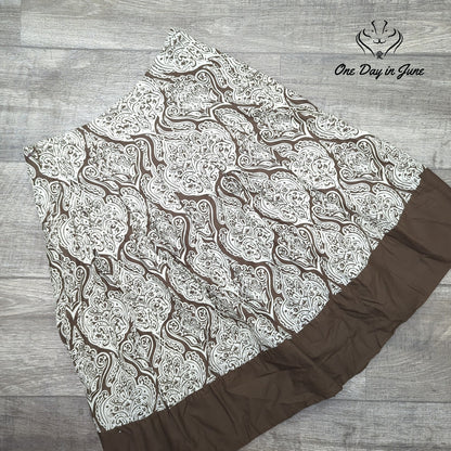 Apt. 9 Paisley A-Line Midi Skirt Brown Cream 100% Cotton Boho Size 4