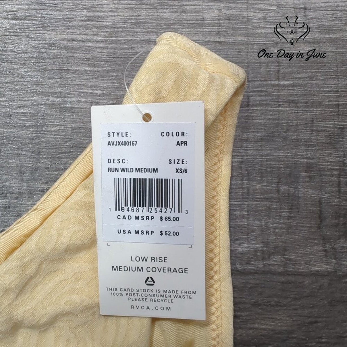 RVCA Run Wild Bikini Bottom Apricot Low Rise Medium NWT $52 Size XS