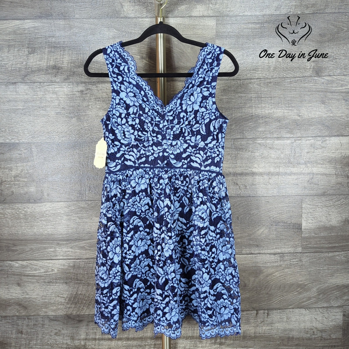 Altar'd State Floral Lace Fit & Flare Mini Dress Navy Blue NWT Size M