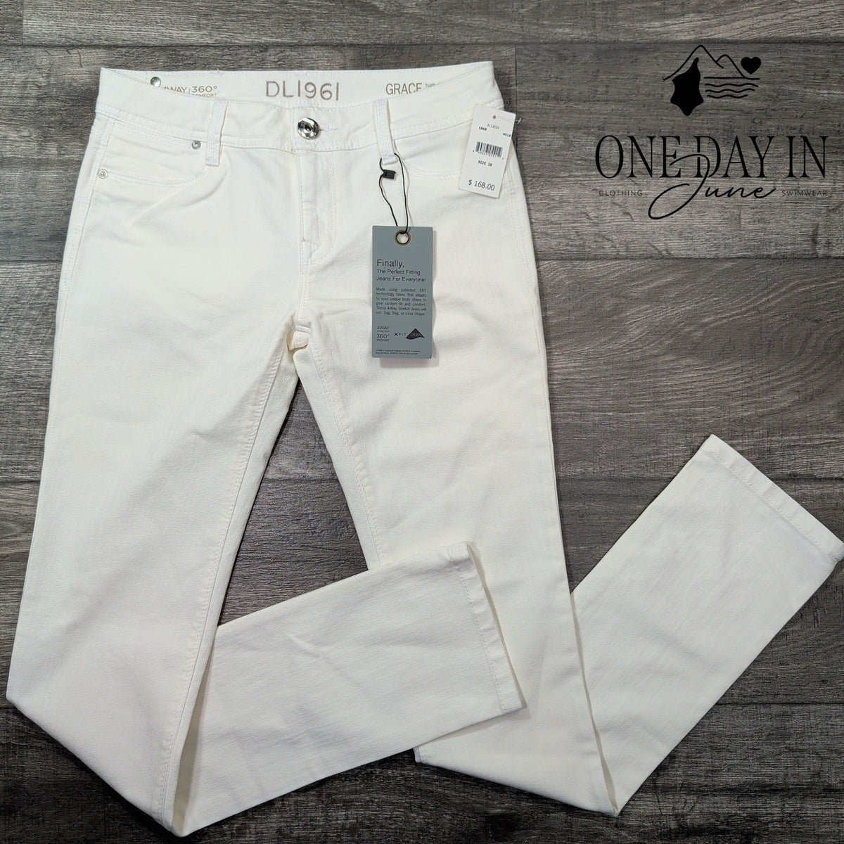 DL1961 Grace High Rise Straight Jeans Milk White 4-Way Stretch NWT Size 2 (26)