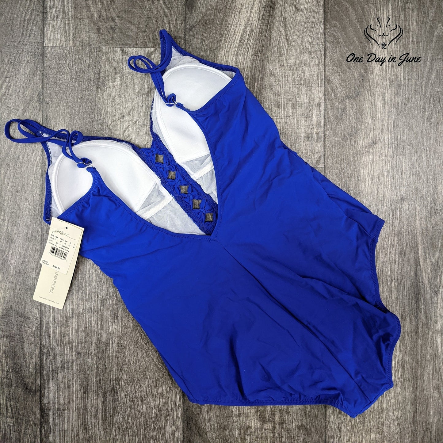 Gottex Date Night Sapphire V-Neck One Piece Swimsuit Size 12