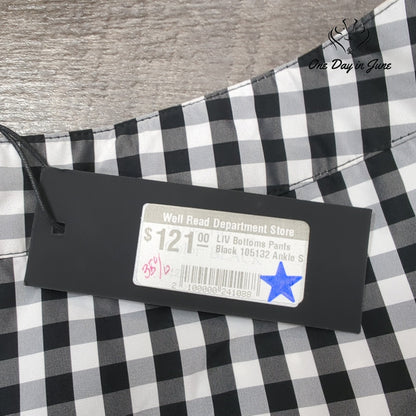LIV Bottoms Pants Black White Gingham Check Ankle Straight Leg NWT Size S