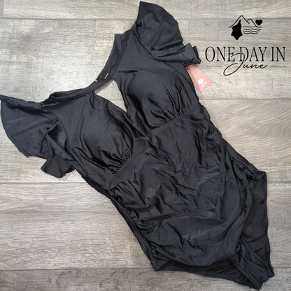 Smismivo Ruffle Shoulder One Piece Swimsuit Size M