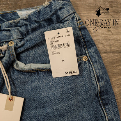 Good American Good 90s Icon Straight Leg Jeans Blue952 High Rise NWT Size 14