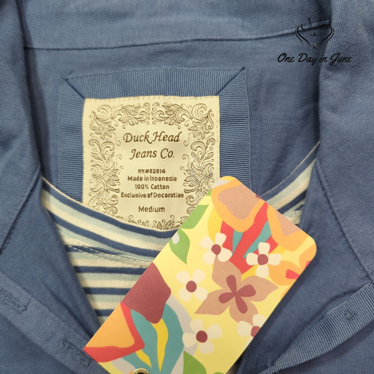 Duck Head Jeans Co Women's Polo Shirt Blue Striped Trim NWT Size M