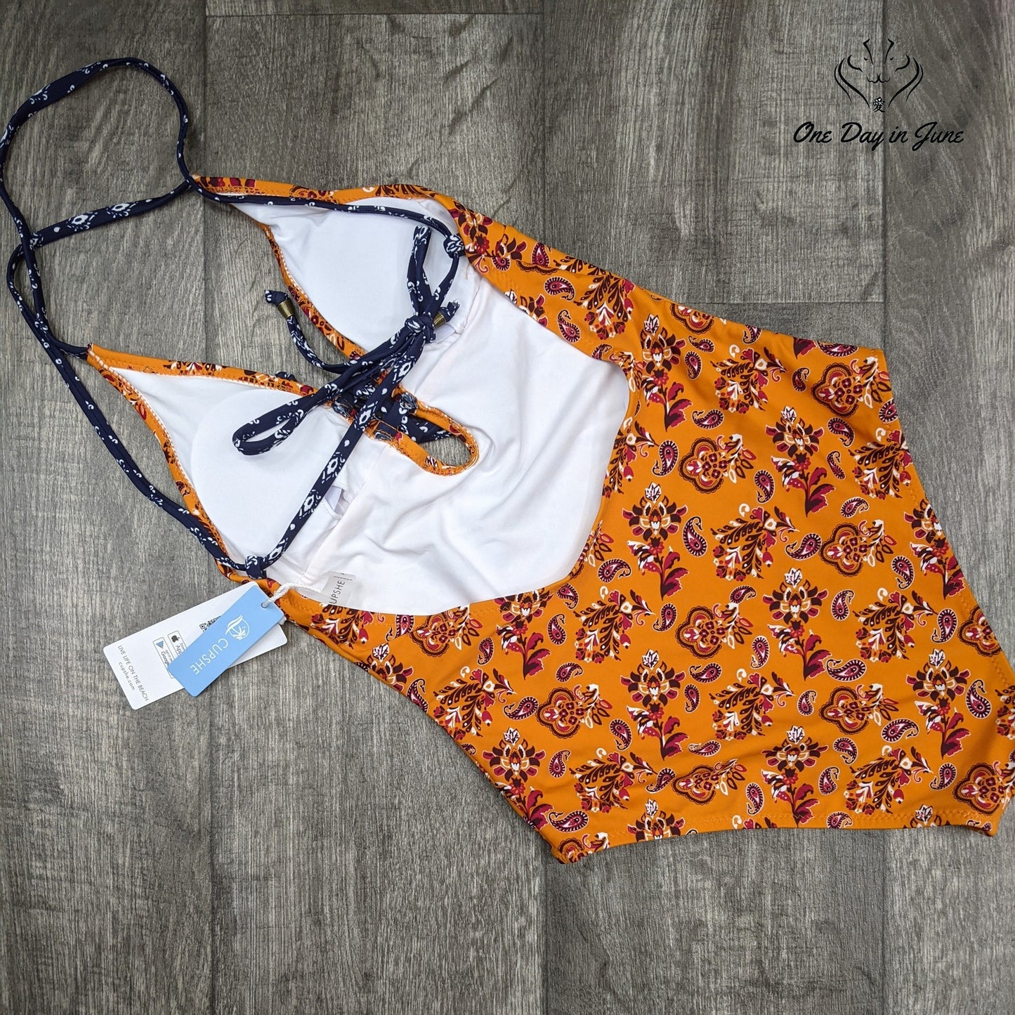 Cupshe Orange Paisley One Piece Swimsuit Size S