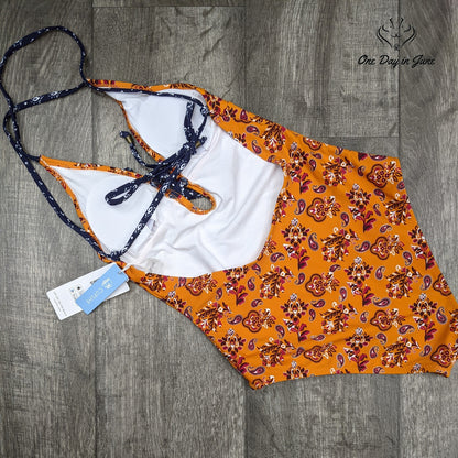 Cupshe Orange Paisley One Piece Swimsuit Size S
