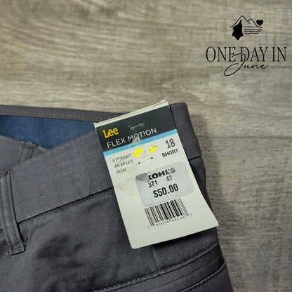 Lee Flex Motion Straight Leg Pants Iron Gray Stretch NWT Size 18 Short